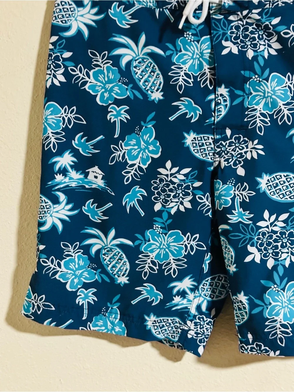 J. Crew Flex Swimwear Navy Blue Floral & Pineapple Swim Trunks